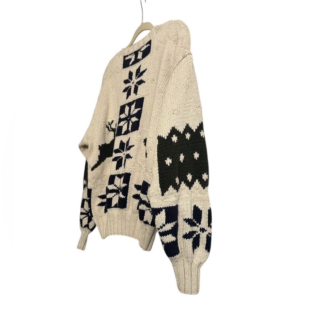 Vintage Chaps Ralph Lauren Hand-Knit Fair Isle Reindeer Sweater M Linen Cotton - Picture 5 of 9